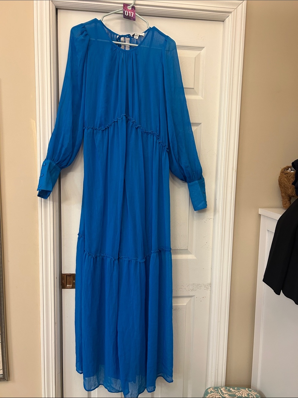 Topshop Vibrant Blue Long Sleeve Tiered Maxi Dress